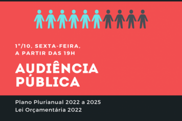 CAMARA MUNICIPAL DISCUTIRÁ, EM AUDIÊNCIA PÚBLICA, O PLANO PLURIANUAL 2022 A 2025 E LEI ORÇAMENTÁRIA PARA 2022